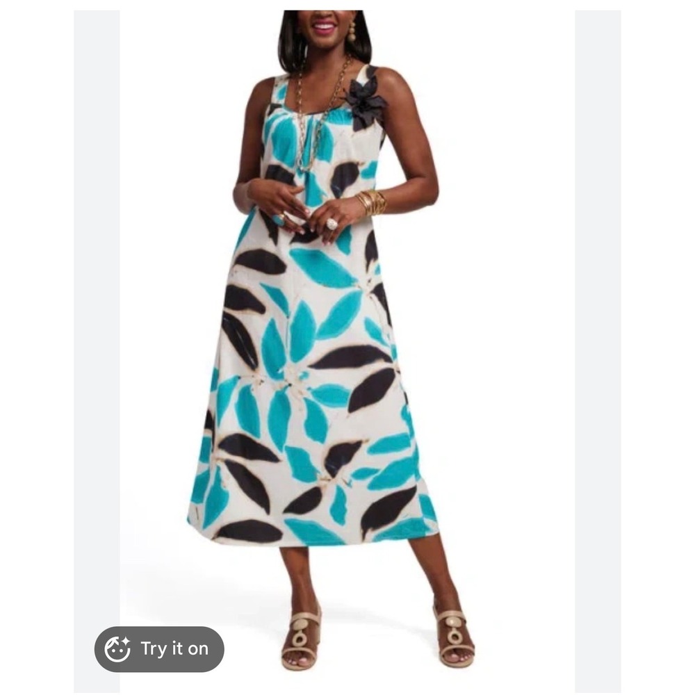 Frances Valentine Lynda Maxi Dress Banana Leaf Small Blue Multi NEW Quiet Luxury